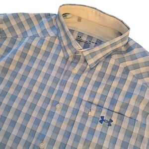 Under Armour Men's XL Fitted Blue & White Check Short Sleeve Performance Shirt